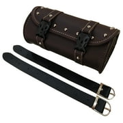 Oraceous Universal Motorcycle Saddlebag PU Leather Waterproof Tool Bag Mounting Strap Round Storage Bag (Dark Brown)